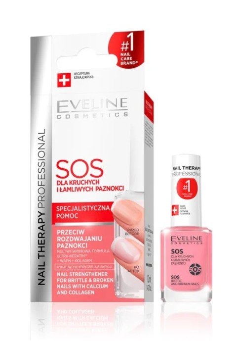 Eveline Nail Therapy Professional SOS odżywka wzmacniająca z wapniem i kolagenem 12 ml