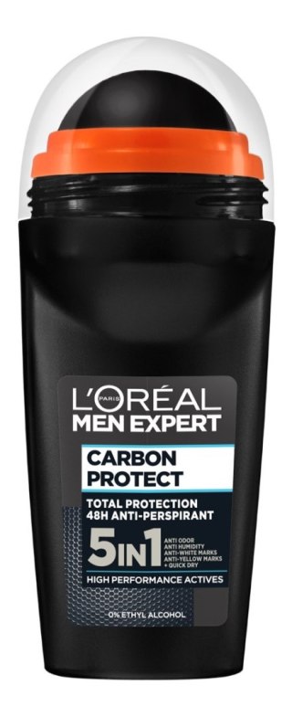 L'Oréal Paris Loreal Expert Dezodorant Roll-on Carbon Protect 5W1 48h Antyperspirant dla Mężczyzn 50 ml