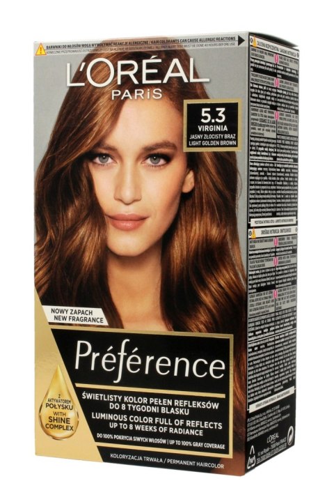 L'Oréal Paris Preference farba do włosów nr 5.3 Virginia - jasny złocisty brąz 1 op.