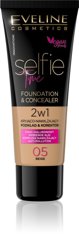 Eveline Selfie Time Podkład 2w1 Kryjąco-Nawilżający nr 05 Beige 30 ml