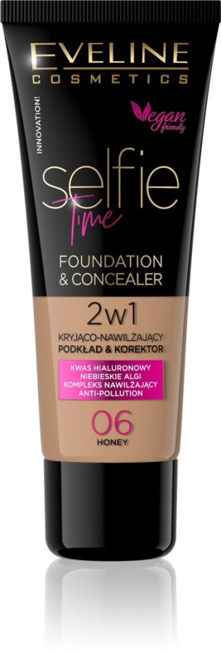Eveline Selfie Time Podkład 2w1 Kryjąco-Nawilżający nr 06 Honey 30 ml