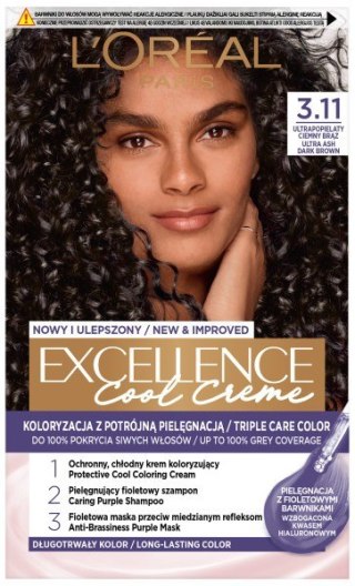 L'Oréal Paris Excellence Cool Creme krem koloryzujący 3.11 Ultrapopielaty Ciemny Brąz 1 op.