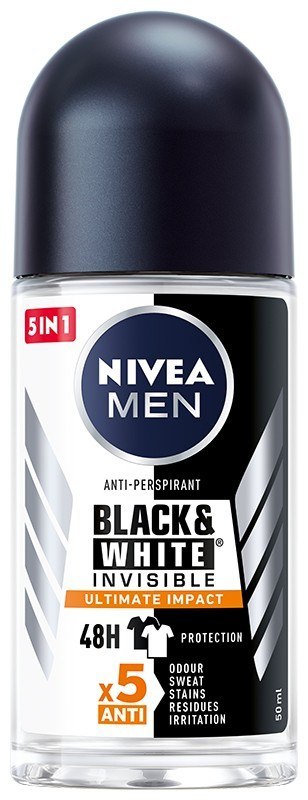 Nivea Antyperspirant w Kulce Black & White Invisible Ultimate Impact Roll-on Kulka dla Mężczyzn 50 ml