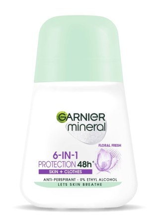 Garnier Mineral Dezodorant Roll-on 6IN1 Protection 48h Floral Fresh - Skin+clothes Antyperspirant 50 ml