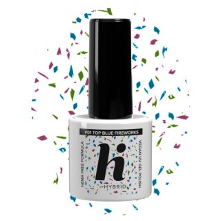 Hi Hybrid top No Wipe do lakieru hybrydowego HEMA Free #01 Blue Fireworks 5 ml