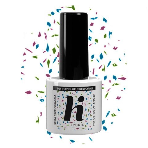 Hi Hybrid top No Wipe do lakieru hybrydowego HEMA Free #01 Blue Fireworks 5 ml