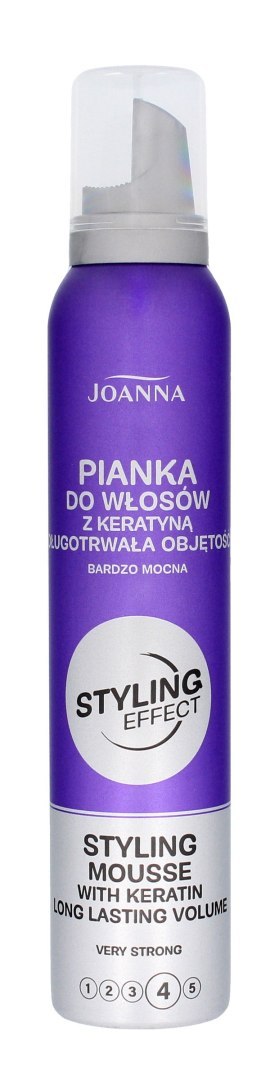 Joanna Styling Effect pianka do włosów z keratyną Długotrwała objętość - bardzo mocna 150 ml