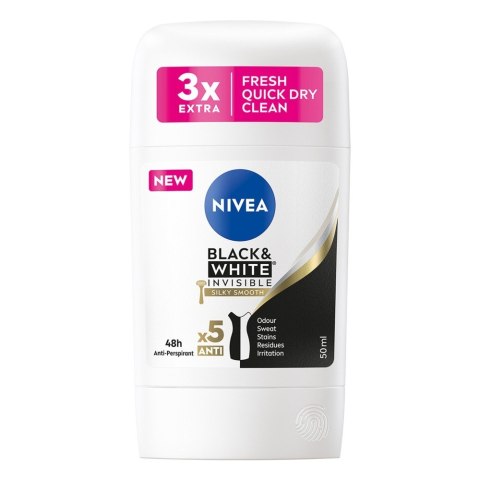 Nivea Antyperspirant w Sztyfcie Black & White Invisible Silky Smooth dla Kobiet 50 ml