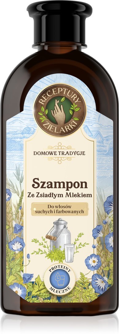 Receptury Zielarki Domowe Tradycje szampon ze zsiadłym mlekiem do włosów suchych i farbowanych 350 ml