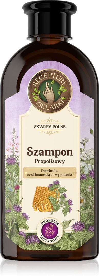Receptury Zielarki Skarby Polne szampon z propolisem łopianowym do włosów wypadających 350 ml