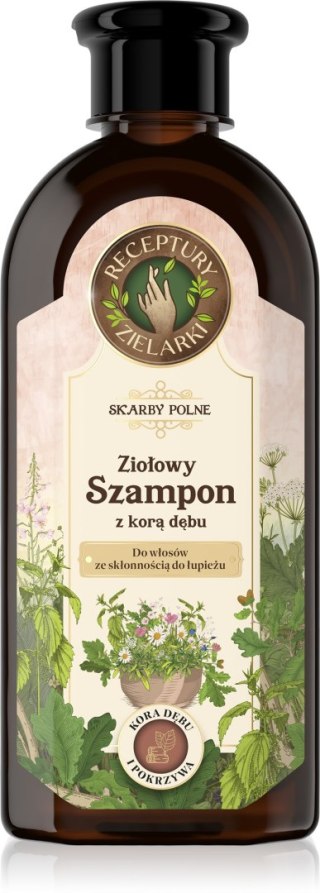 Receptury Zielarki Skarby Polne Ziołowy szampon z korą dębu do włosów ze skłonnością do łupieżu 350 ml