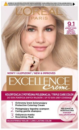 L'Oréal Paris Excellence Creme farba do włosów 9.1 Bardzo jasny blond popielaty
