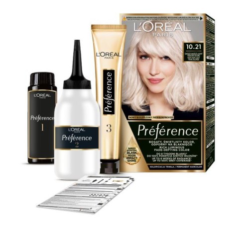 L'Oréal Paris Preference farba do włosów 10.21 - Bardzo Bardzo Jasny Perłowy Blond 1 op.