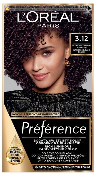 L'Oréal Paris Preference farba do włosów 3.12 - Intensywny Chłodny Ciemny Brąz 1 op.