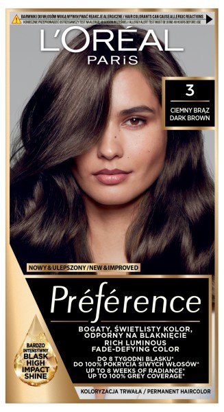 L'Oréal Paris Preference farba do włosów 3 - Ciemny Brąz 1 op.