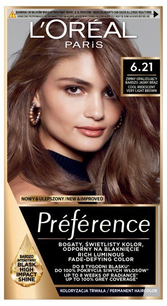 L'Oréal Paris Preference farba do włosów 6.21 Zimny Opalizujący Bardzo Jasny Brąz 1 op.