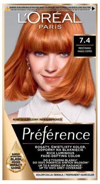 L'Oréal Paris Preference farba do włosów 7.4 - Miedź Mango 1 op.