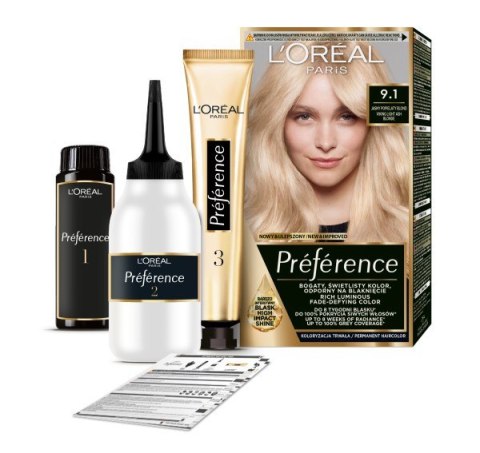 L'Oréal Paris Preference farba do włosów 9.1 - Jasny Popielaty Blond 1 op.