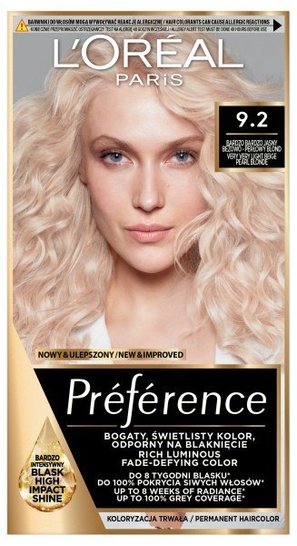 L'Oréal Paris Preference farba do włosów 9.2 - Bardzo Bardzo Jasny Beżowy Perłowy Blond 1 op.