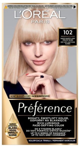 L'Oréal Paris Preference farba do włosów nr 102 - Bardzo Bardzo Jasny Perłowy Blond 1 op.
