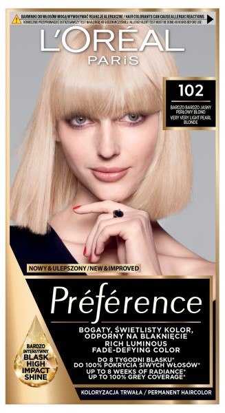 L'Oréal Paris Preference farba do włosów nr 102 - Bardzo Bardzo Jasny Perłowy Blond 1 op.