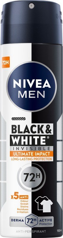 NIVEA MEN Black & White Invisible Ultimate Impact Antyperspirant w Sprayu 150 ml
