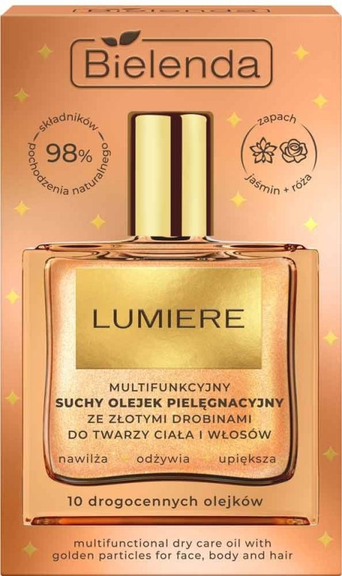 Bielenda Lumiere Multifunkcyjny suchy olejek pielęgnacyjny ze złotymi drobinami do twarzy, ciała i włosów 50 ml