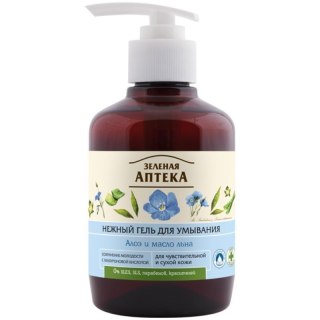 Green Pharmacy delikatny żel do mycia twarzy do skóry suchej i wrażliwej Aloes i olej lniany 270 ml