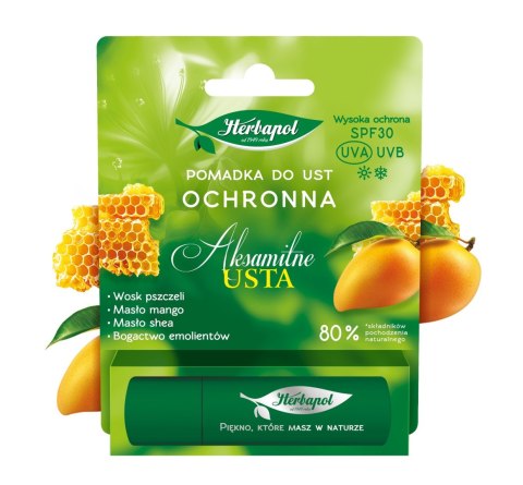 Herbapol Aksamitne Usta Pomadka Ochronna do Ust SPF30 Mango 4.9 g