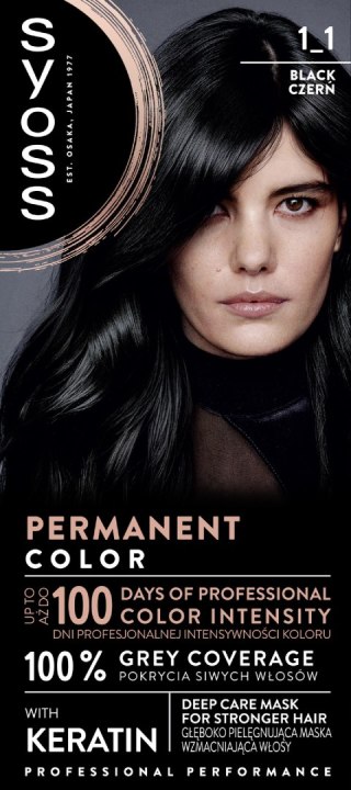 Syoss Permanent Color farba do włosów 1-1 Czerń