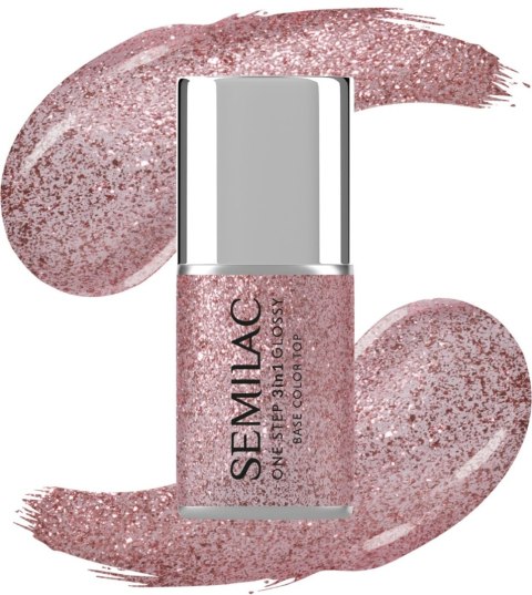 Semilac One Step Glossy 3in1 lakier hybrydowy do paznokci S250 Glitter Pink 7 ml