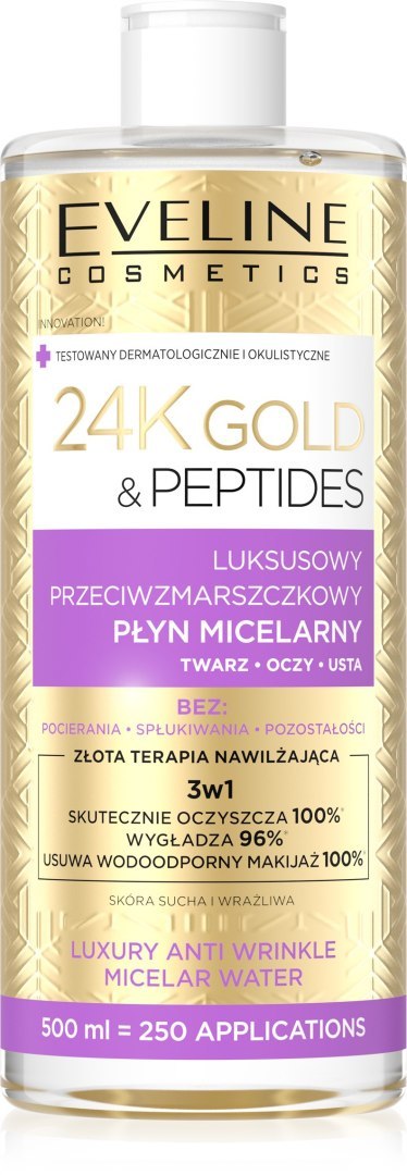 Eveline 24K Gold & Peptides Luksusowy Przeciwzmarszczkowy płyn micelarny 3w1 500 ml