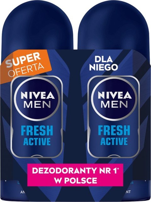 Nivea Antyperspirant w Kulce Fresh Active Duo 2x50 ml Roll-on Kulka dla Mężczyzn