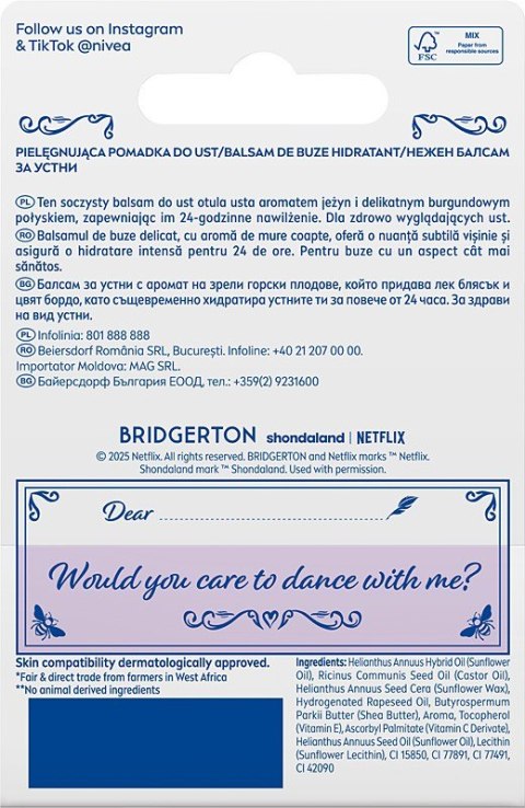 Nivea Bridgerton Edition Pielęgnująca Pomadka do Ust Blackberry Pie 4.8 g