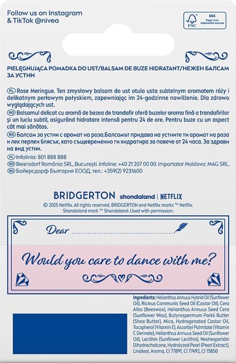 Nivea Bridgerton Edition Pielęgnująca Pomadka do Ust Rose Meringue 4.8 g