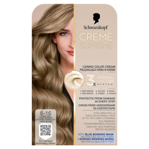 Schwarzkopf Creme Supreme farba do włosów odcień 8-16 Cool Ash Blonde
