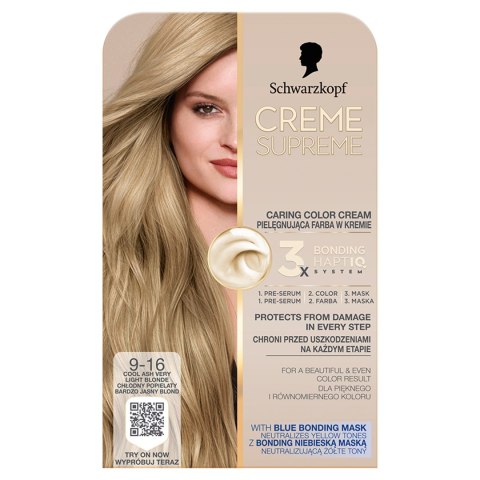 Schwarzkopf Creme Supreme farba do włosów odcień 9-16 Cool Ash Light Blonde
