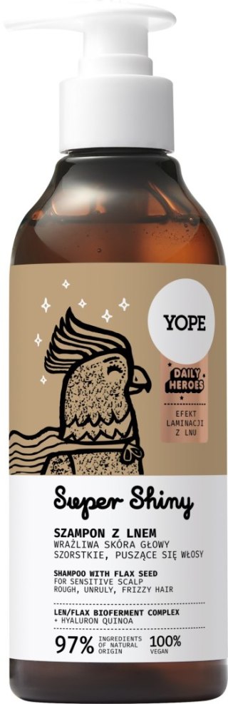 Yope Daily Heroes szampon z lnem Super Shiny do włosów szorstkich, puszących się i wrażliwej skóry głowy 300 ml