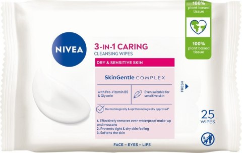 Nivea 3w1 Łagodzące chusteczki do demakijażu cera sucha i wrażliwa 25 szt.