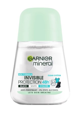 Garnier Mineral Dezodorant Roll-on Invisible Protection 48h Clean Cotton- Black White Colors Antyperspirant 50 ml