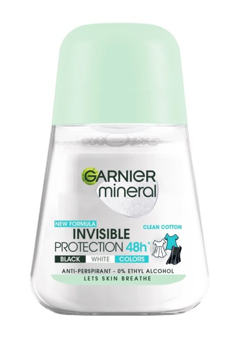 Garnier Mineral Dezodorant Roll-on Invisible Protection 48h Clean Cotton- Black White Colors Antyperspirant 50 ml