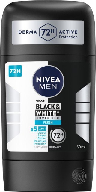 Nivea Antyperspirant w Sztyfcie Black & White Invisible Fresh dla Mężczyzn 50 ml