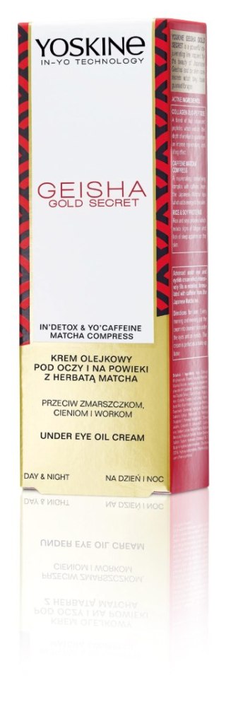 Yoskine Geisha Gold Secret wygładzający krem olejkowy pod oczy i na powieki z kofeiną 15 ml