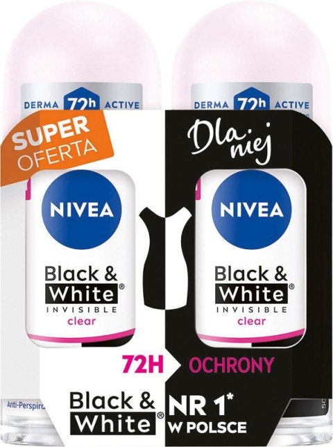 Nivea Deo Roll-on_duo B&w Inv.clear2x50ml Antyperspirant dla Kobiet
