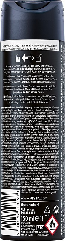 NIVEA NIVEA MEN Black & White Invisible Antyperspirant w Sprayu dla Mężczyzn Original 150 ml