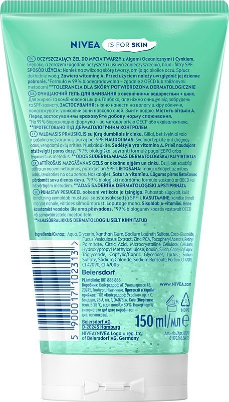 Nivea oczyszczający żel do mycia twarzy do cery tłustej i mieszanej 150 ml