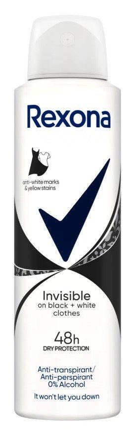 Rexona Invisible On Black + White Clothes Antyperspirant Damski w Sprayu 150 ml