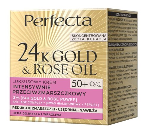 Perfecta 24K Gold & Rose Oil 50+ luksusowy krem intensywnie przeciwzmarszczkowy na dzień i na noc 50 ml