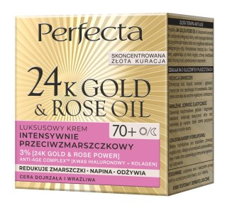 Perfecta 24K Gold & Rose Oil 70+ luksusowy krem intensywnie przeciwzmarszczkowy na dzień i na noc 50 ml