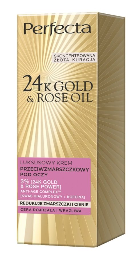 Perfecta 24K Gold & Rose Oil luksusowy krem przeciwzmarszczkowy pod oczy 15 ml